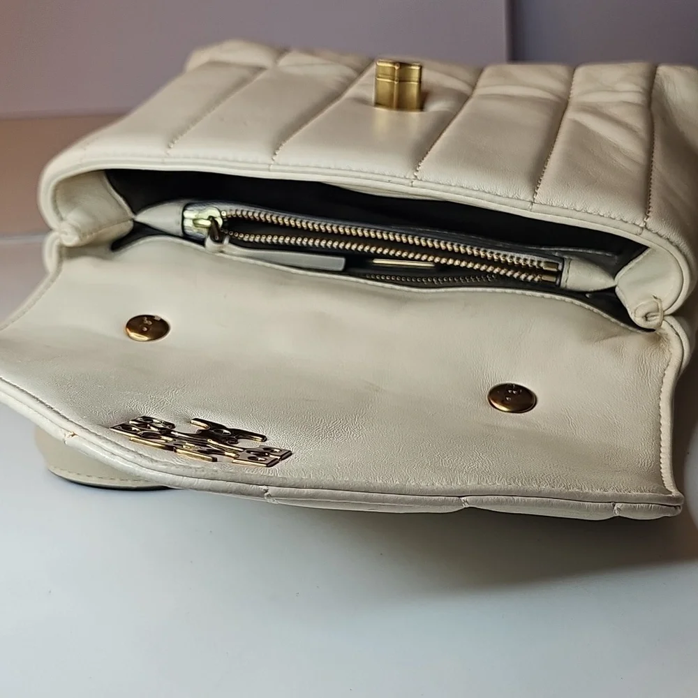 Tory Burch Kira Quilted Satchel Wirh Crossbody Strap Cream